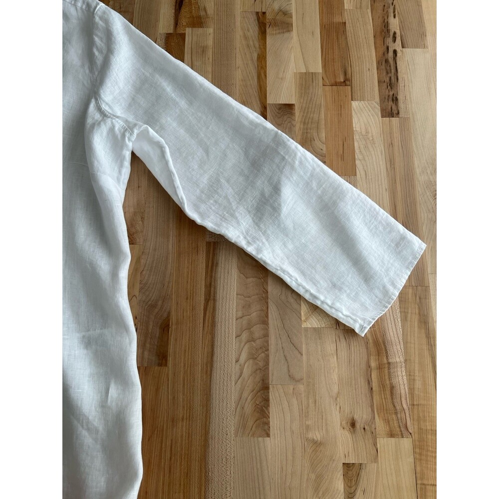 Tahari 100% Linen Long Sleeve Roll Tab Tunic Blouse Lagenlook Crisp White 1X - Picture 6 of 10